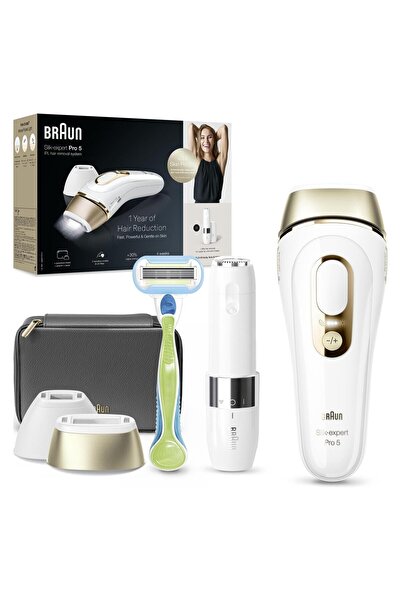 Braun 400.000 Atım IPL Silk expert Pro 5 Evde Tüy Alma, Çanta, Venus Tıraş Makinesi, 2 Başlık ile The Cee