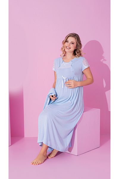 JENİKA Rochie de toaletă cu mânecă lungă de maternitate, cu mâneci și buzunare, cu detaliu din dantelă, set de 2 rochii de toaletă cu nasturi care se pot deschide