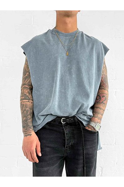 ablukaonline Ανδρικό αμάνικο μπλουζάκι Oversize Washed Smoked