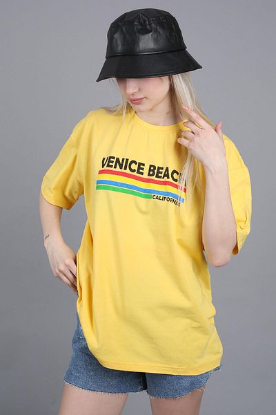 Madmext Gelbes bedrucktes Over-Fit-T-Shirt Mg1516