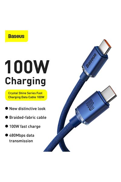 Baseus Crystal Shine Series Fast Charging Data Cable Type-C to Type-C 100W 1.2m - Blue