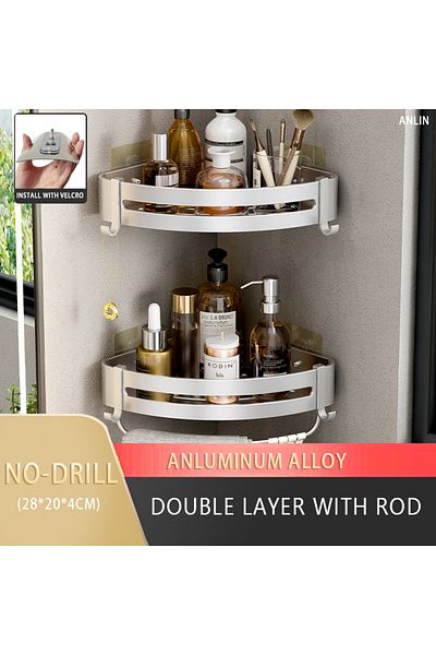 Choice Silver 2Triangle Rod Bathroom Shelf No Drill Wall Mounted Shampoo Bottle Shower Corner Rack Toilet S