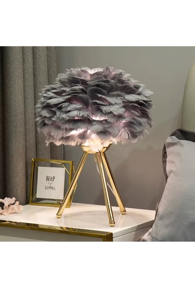 Lambadar Poilu Tekli Modern Iskandinav Model Kaz Tüylü Avize Oturma Odası Salon Hol Mutfak Masa Lambası