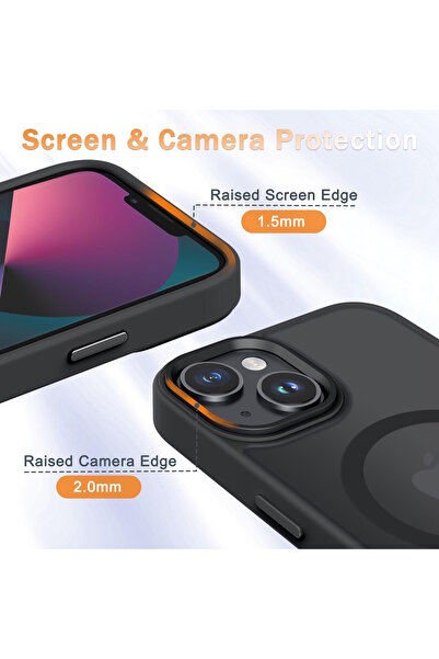 m.tk moveteck İphone 13 Ve 14 Uyumlu Kılıf Mat Magsafe Şarj Özellikli Yumuşak Renkli Kapak +Ekran Koruyucu Cam Set