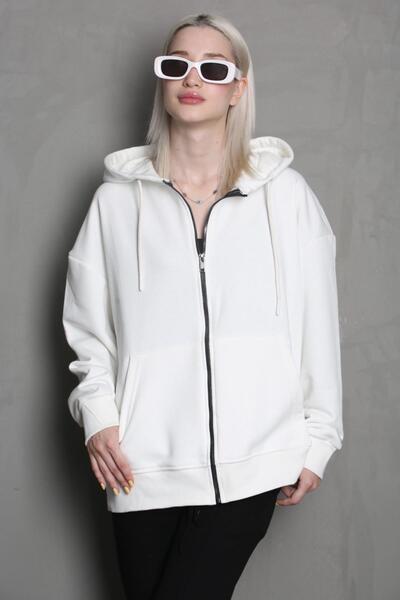 Madmext Ecru Hooded Basic Sweatshirt MG1900