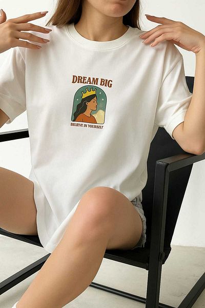 Eldemir Tricou oversize din bumbac cu decolteu rotund imprimat DREAM BİG
