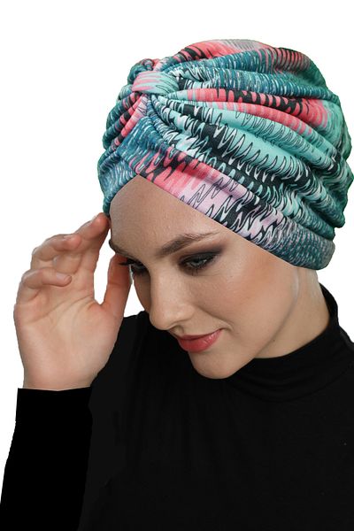 fidan bone Mavera Model Colorful Patterned Cross and Band Detailed Lined Ready-Made Turban Hijab Pool Cap