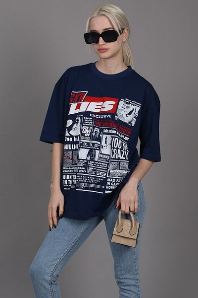 Madmext Tricou pentru damă cu imprimeu pe spate albastru bleumarin Mg1506