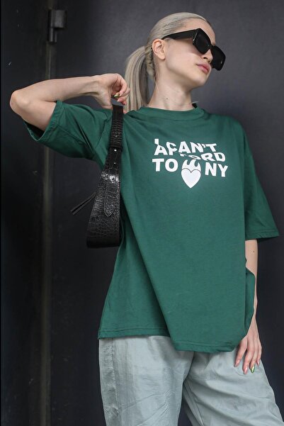 Madmext Γυναικείο μπλουζάκι με σκούρο πράσινο στάμπα MG1653