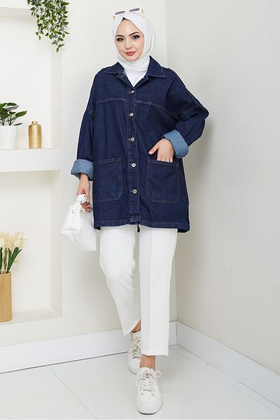 Bestenur Seliy Oversize Jeans Jacket 1455 - Σκούρο Μπλε