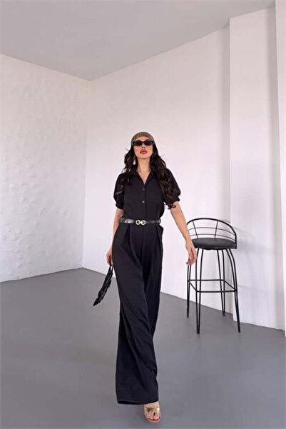 Dipmoda Γιακάς πουκαμίσου Ολόσωμη φόρμα με φαρδιά μπατζάκια Ζώνη τεμαχίων DPK...