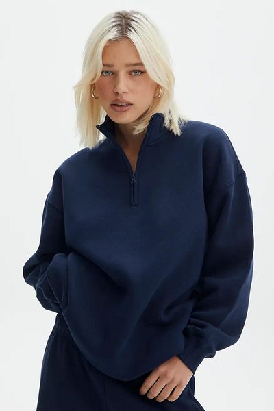 Madmext Detailní oversize mikina na zip námořnické modré MG1933