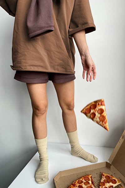 Madmext Mléčně hnědé oversize základní dámské tričko