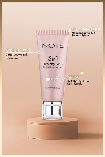 NOTE 3 in 1 Healthy Skin Light Tinted Moisturizer Spf 50 Color Tone Equalizing Brightening Cream 00 Light Tone