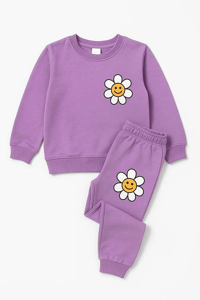 Katia&Bony Girl's Daisy Printed Pajama Set Lilac