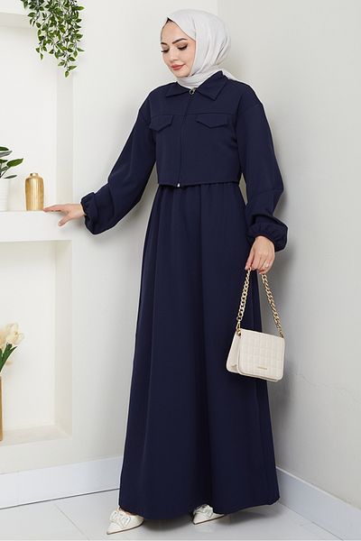 Bestenur Μπουφάν Φόρεμα Διπλό Σετ 1433 - Navy Blue