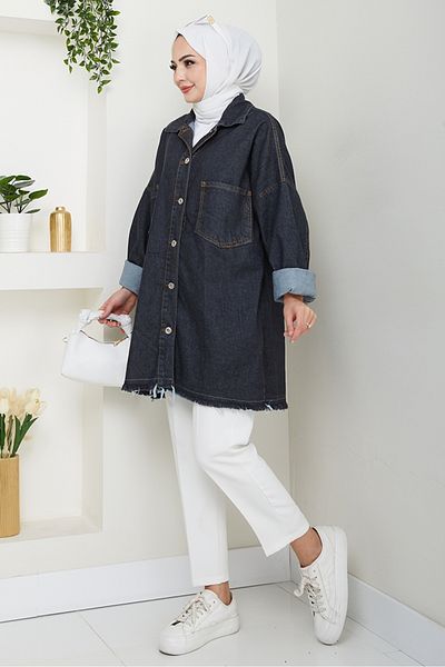 Bestenur Tasseled Oversize Τζιν Μπουφάν 1458 - Anthracite