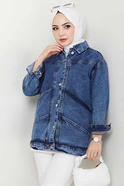 Bestenur Elsan Oversize Jeans Jacket 1437 - Μπλε