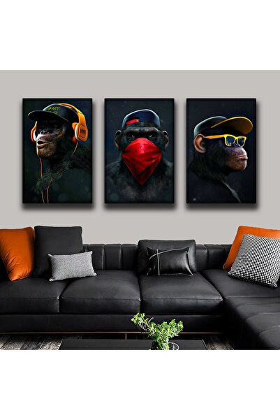 Zevahir Mobilya Dekorasyon Zevahir 3'lü Kanvas 3 Maymun Tablosu