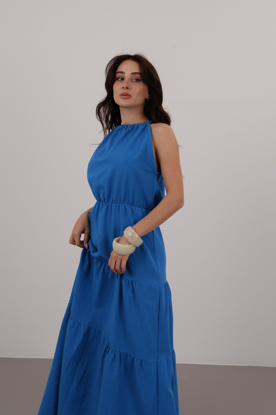 FACETTE Women's 2022664993   Saks Blue Beaded Strap Flounced Dress