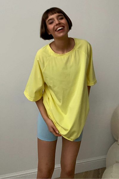 Madmext Κίτρινο Oversize Γυναικείο T-Shirt Basic