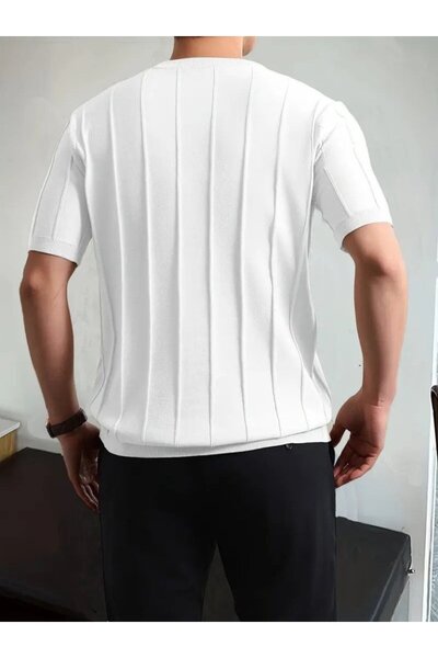 JANES Ανδρικό μπλουζάκι με κοντό μανίκι με ριγέ πλεκτό μπλουζάκι