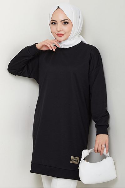 Bestenur Arma Detailed Hijab Tunic 1427 - Black