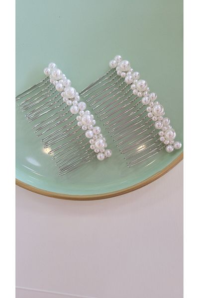 GÜLPEŞE 2 bucăți de cataramă cu pieptene din metal cu flori de perle