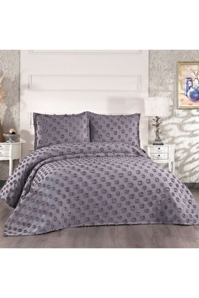 Çapa Home 3-piece velvet duvet cover set for double bed, 240x260cm, Hayal Anthracite