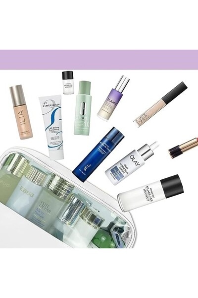 Flippy Cosmetic Bag, PVC/Textile, Waterproof, Portable, 26 x 15 x 10 cm, White