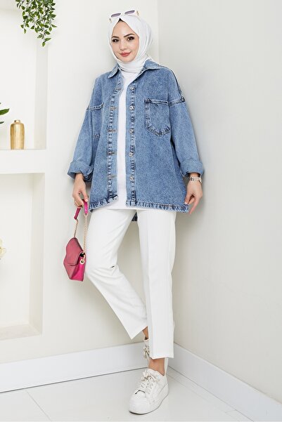 Bestenur Aysila Oversize Denim Jacket 1463 - Light Blue
