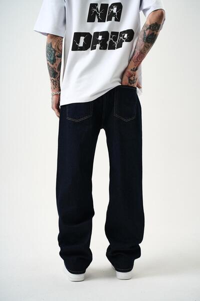 Respire Men's Washed Baggy Trousers Navy Blue