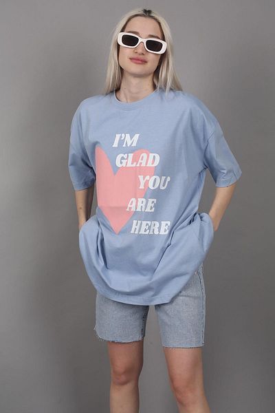 Madmext Modré tričko Mad Girls s modrým potiskem Mg1202