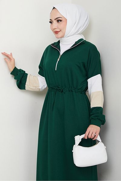 Bestenur Φόρεμα Zalin Stripe Detailed 1420 - Emerald Green