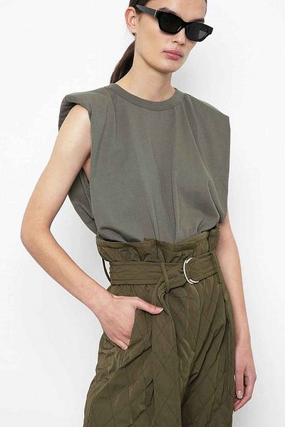 Madmext Mad Girls polstrované khaki dámské tričko Mg228