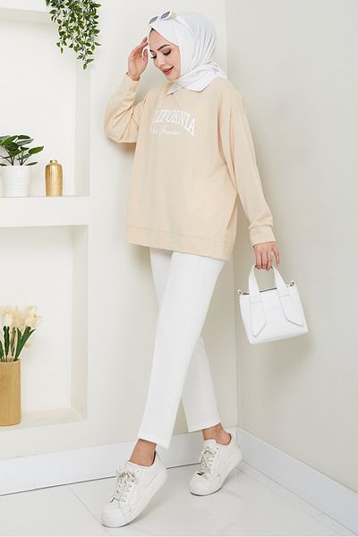 Bestenur California Printed Sweat 1426 - Μπεζ