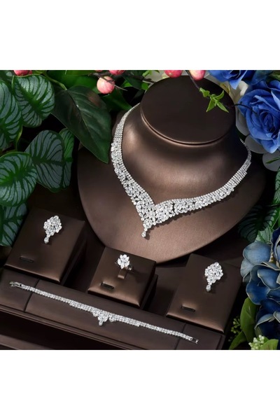 VİYA Dimitra Zirkon Taşlı Takı Seti Kolye Küpe Yüzük Bileklik Hediye Set