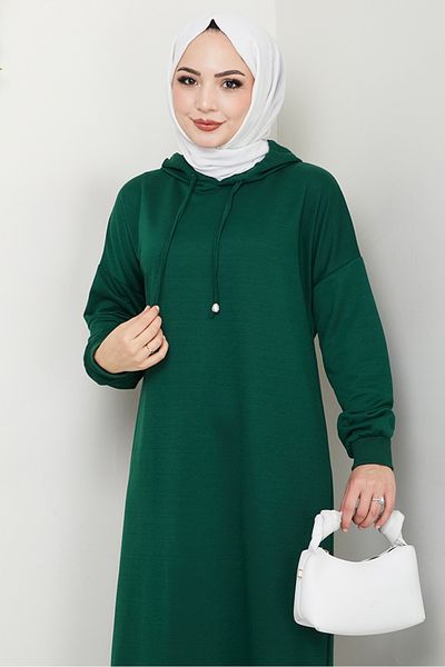 Bestenur Φόρεμα Arma Detail Hooded 1422 - Emerald Green