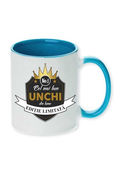OEM Cană personalizată cu mâner albastru „Cel mai bun unchi”, Inovatix®. 330ml