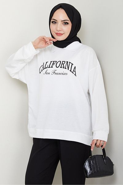 Bestenur California Printed Sweat 1426 - Λευκό
