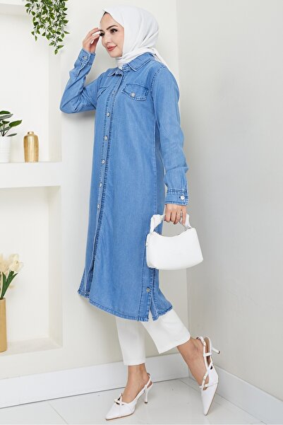 Bestenur Nesir Double Pocket Shirt 1439 - Light Blue