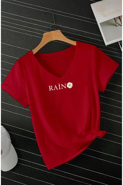 woonkey Women's Oversize Rai̇n Printed Crewneck New Season T-Shirt