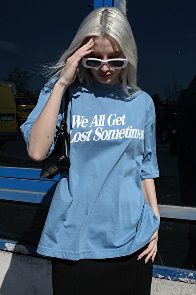 Madmext Oversize tričko s modrou potlačou Mg1532