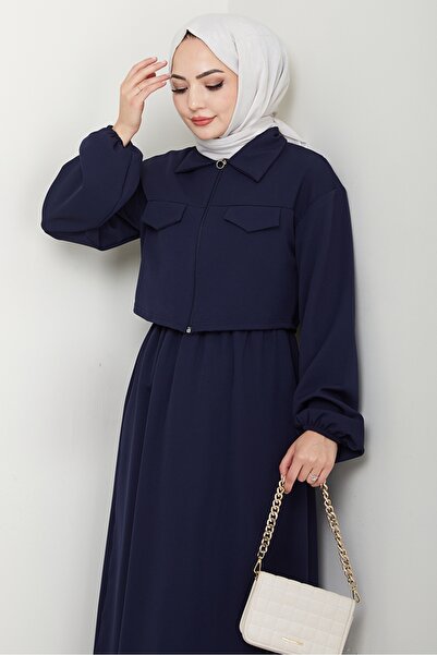 Bestenur Jacket Dress Double Suit 1433 - Navy Blue
