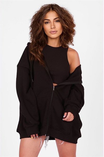 Madmext Černá mikina Mad Girls s kapucí a zadním potiskem Mg1195