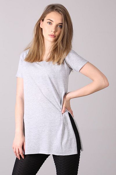 Madmext Mad Girls Γκρι V-λαιμόκοψη Casual Γυναικείο T-Shirt Mg310