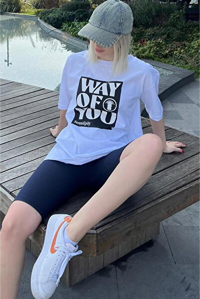 Madmext Μπλουζάκι με λευκό εμπριμέ Crew Neck Overfit MG1999