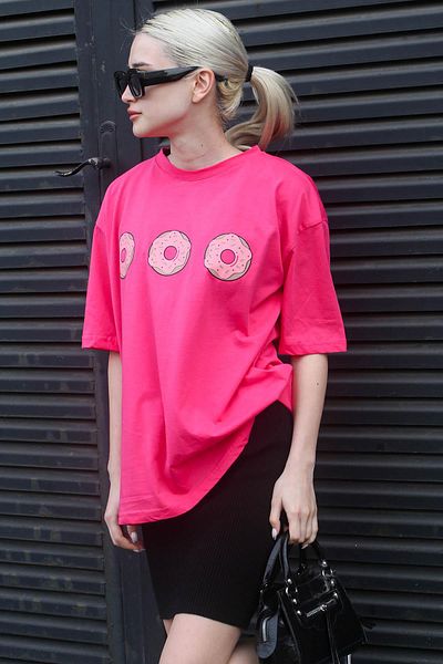 Madmext Tricou pentru damă cu gât rotund cu imprimeu roz Mg1682