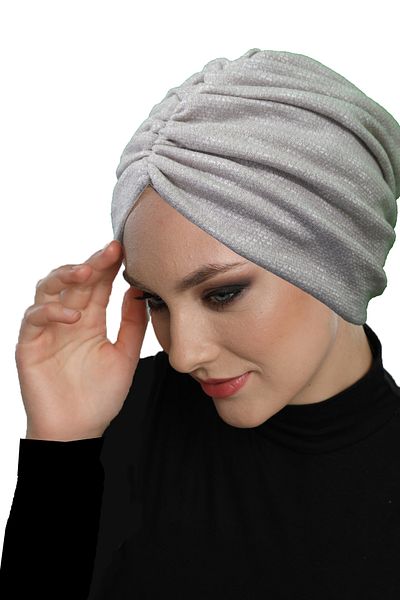 fidan bone Melted Patterned Draped Beige Double Sided Ready-Made Turban Hijab Bonnet