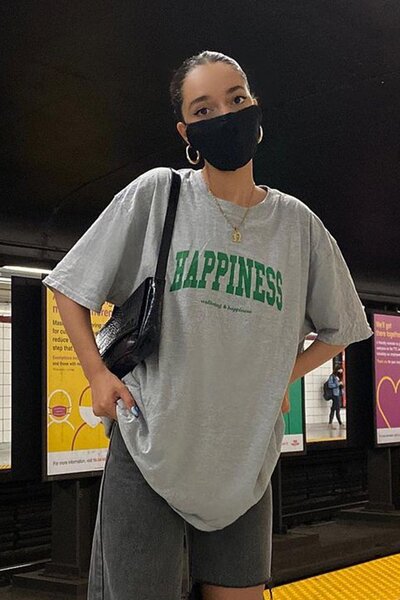 Madmext Dámské šedé oversize tričko s potiskem Mg1230